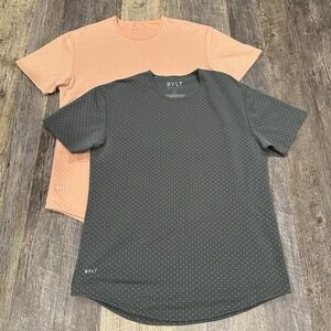 2 BYLT Short Sleeve Tee T-Shirt Womens Size L Drop Cut Lux Polka Dot‎ Gymwear